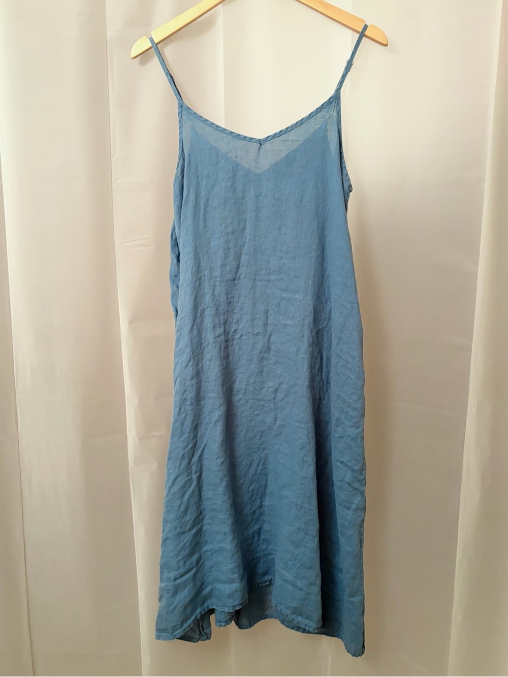 Eileen Fisher Linen Lagoon Blue Strappy Slip Midi Dress